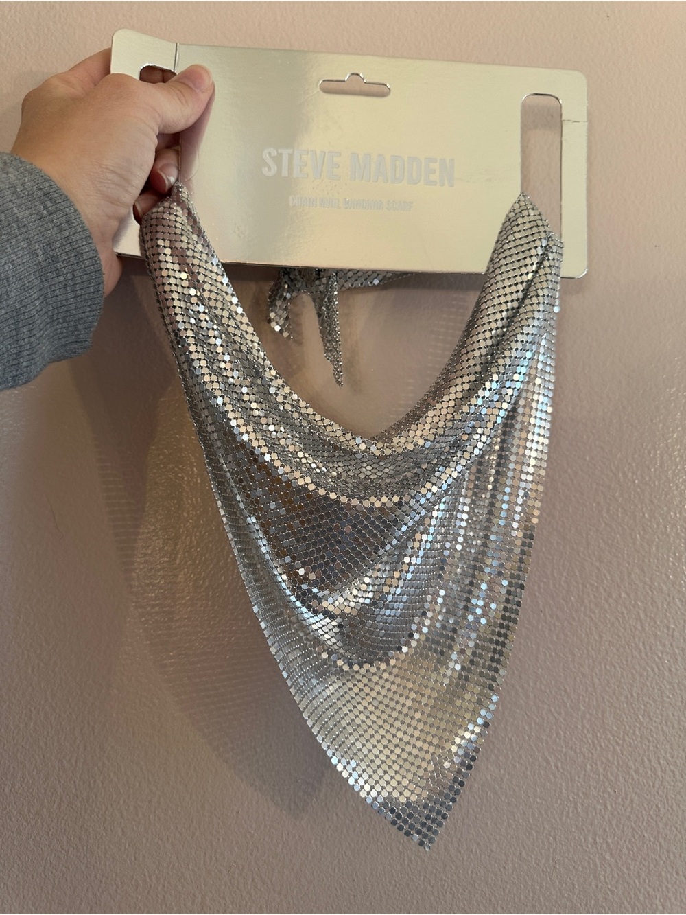 Steve Madden Silver Sequin Chainmail Bandana Top